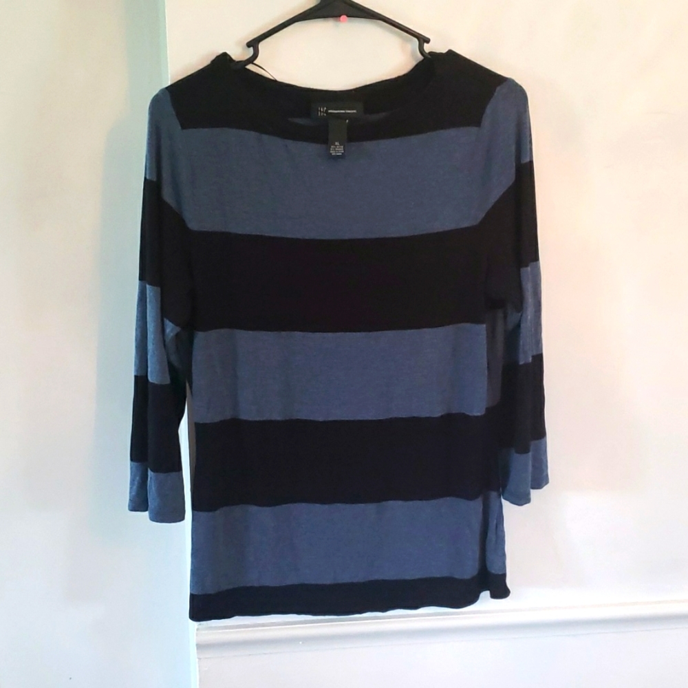 Rugby stripe 3/4 sleeve crewneck